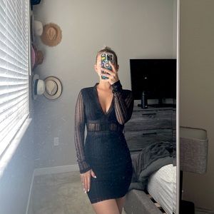 Black lace long sleeve mini dress